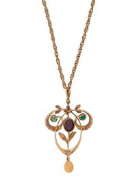 ANTIQUE, YELLOW GOLD AND MULTIGEM PENDANT