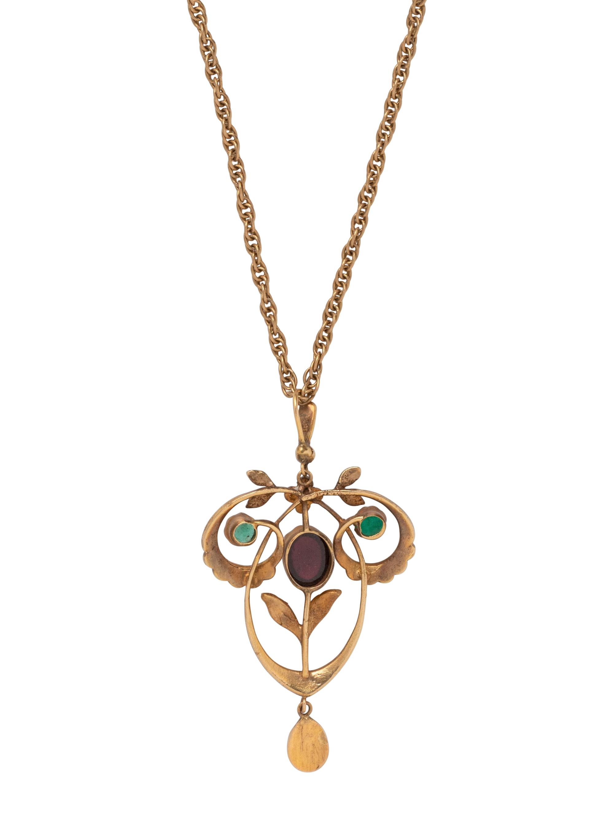 ANTIQUE, YELLOW GOLD AND MULTIGEM PENDANT