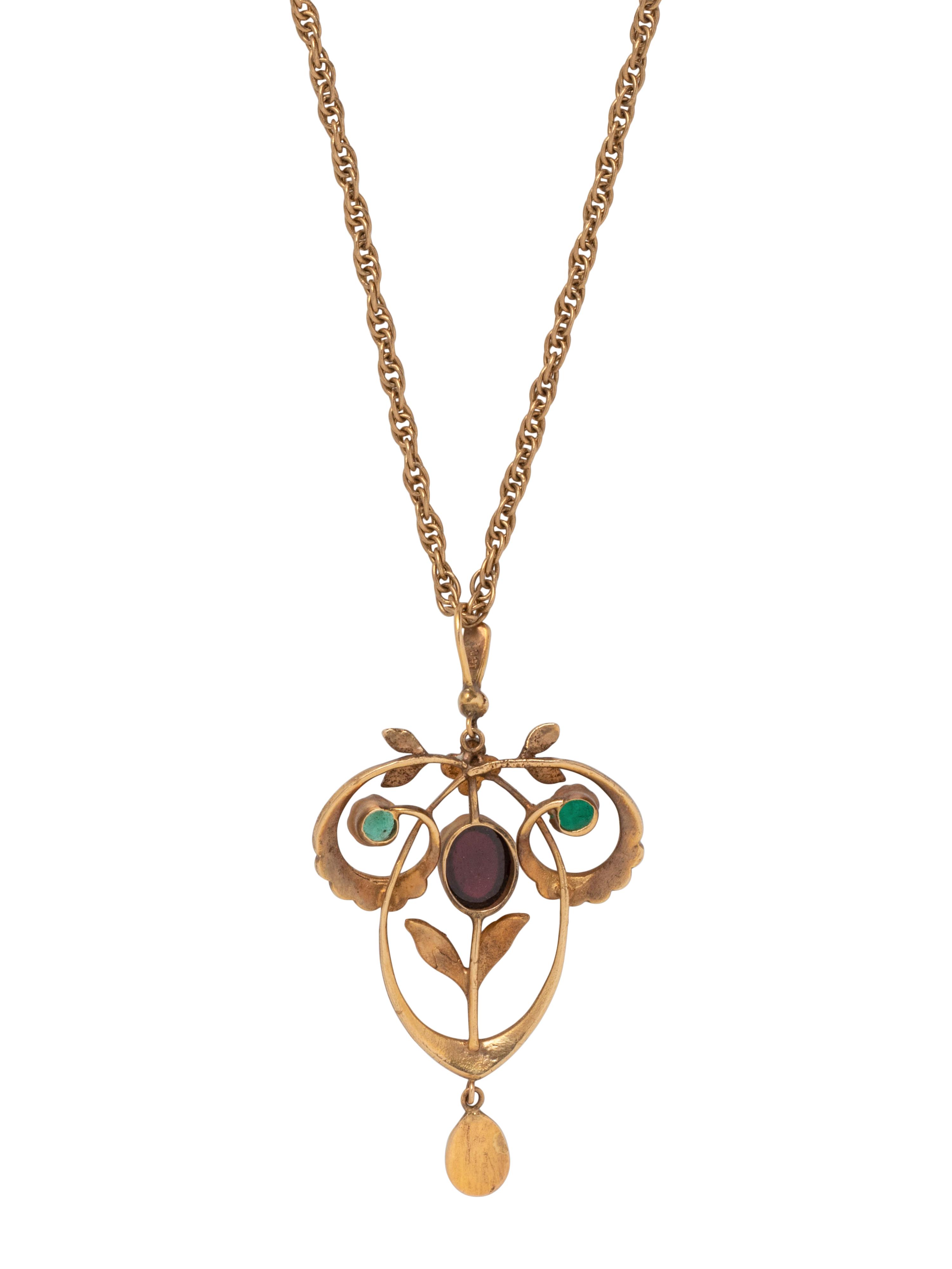 ANTIQUE, YELLOW GOLD AND MULTIGEM PENDANT