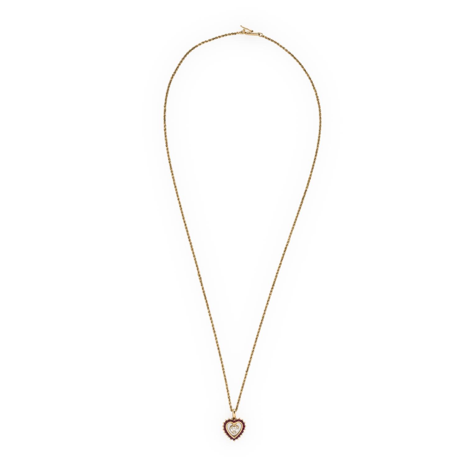 Diamond and Ruby Heart Pendant Necklace