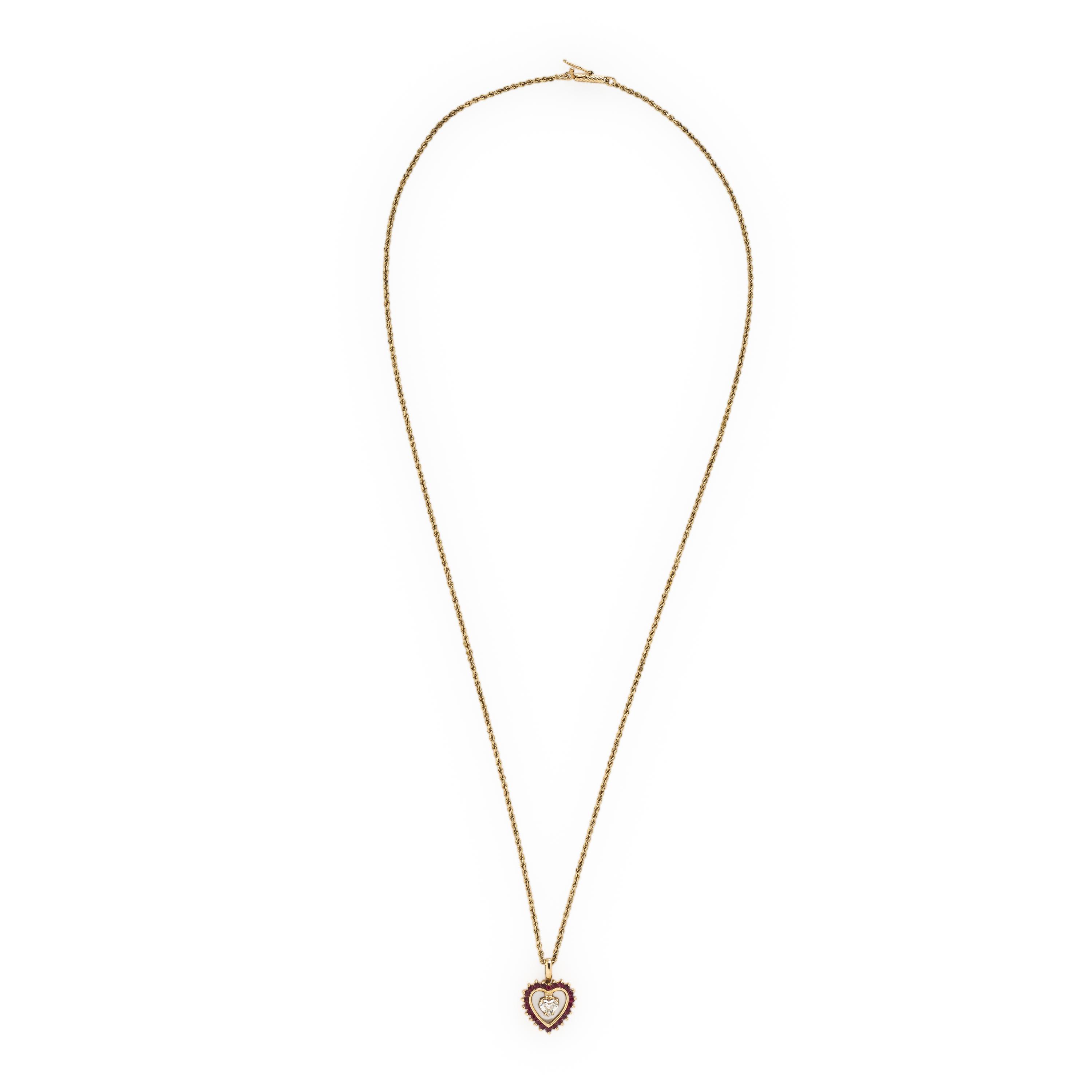 Diamond and Ruby Heart Pendant Necklace