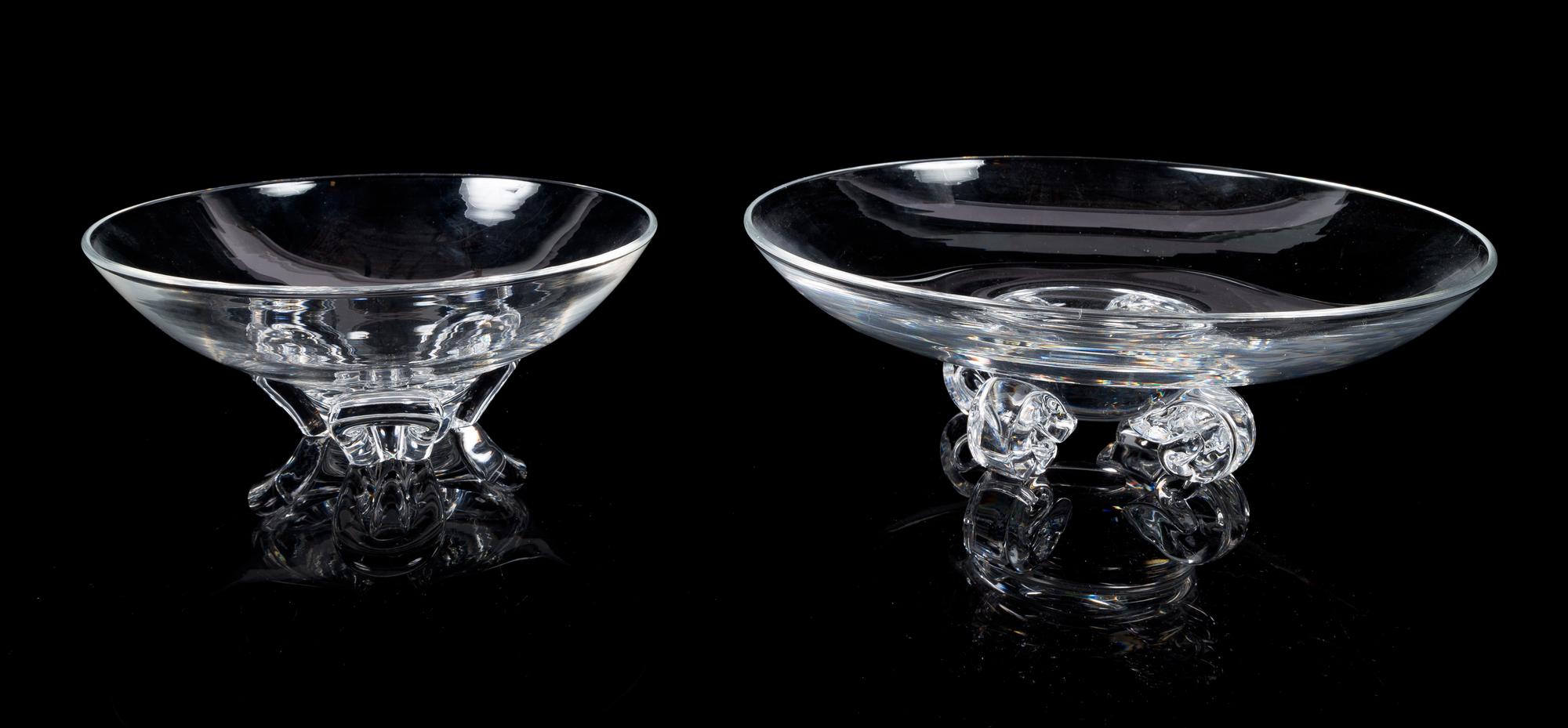 Steuben, a group of two table articles, comprising a dish and a centerpiece