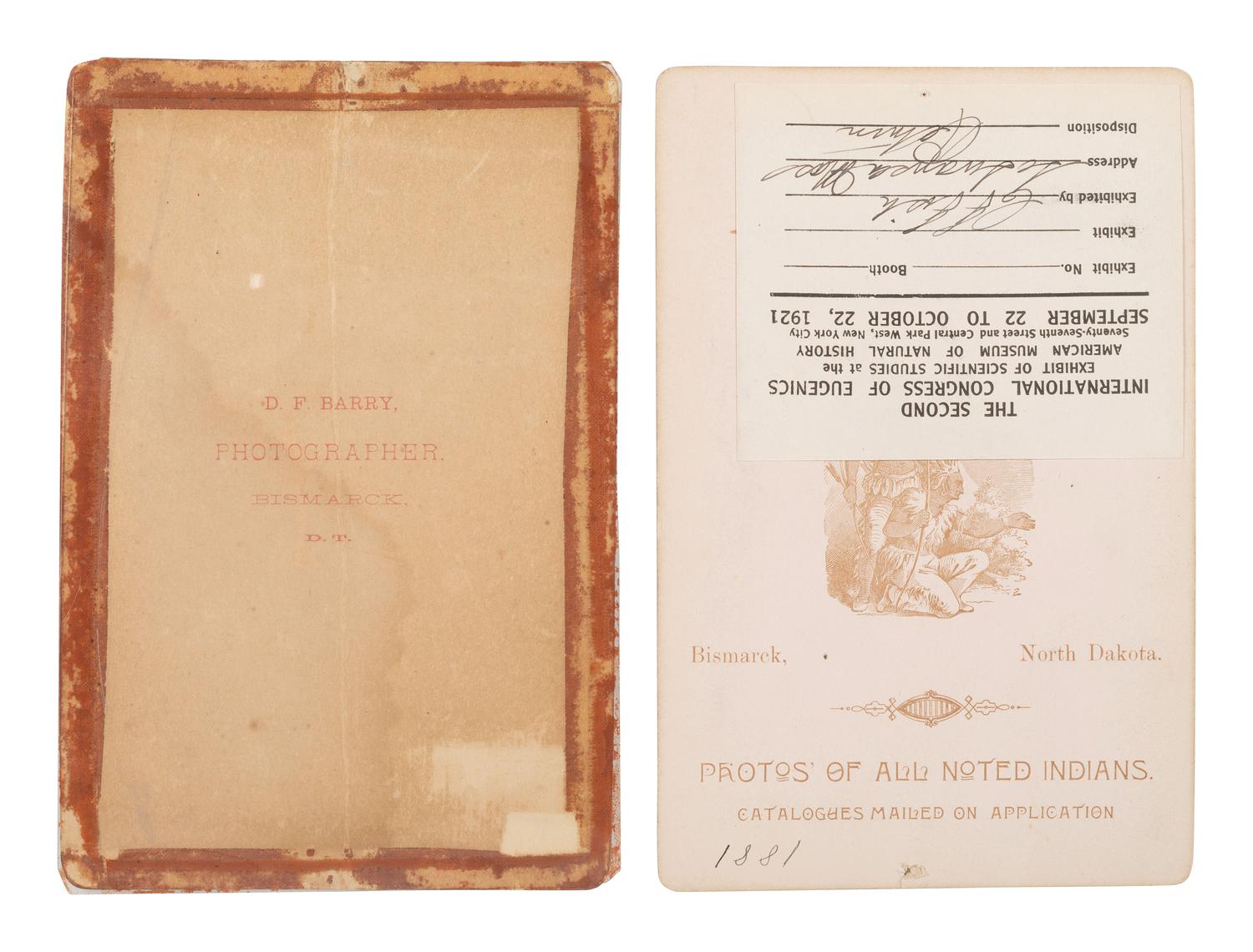 BARRY, David F. (1854-1934), photographer. Two cabinet cards of Sitting Bull's camp. Bismarck, Dakota Territory, 1880s.