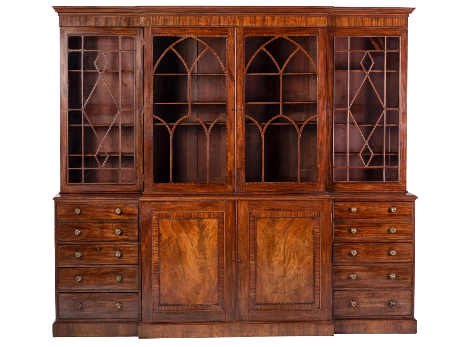 An English Mahogany Breakfront Bookcase