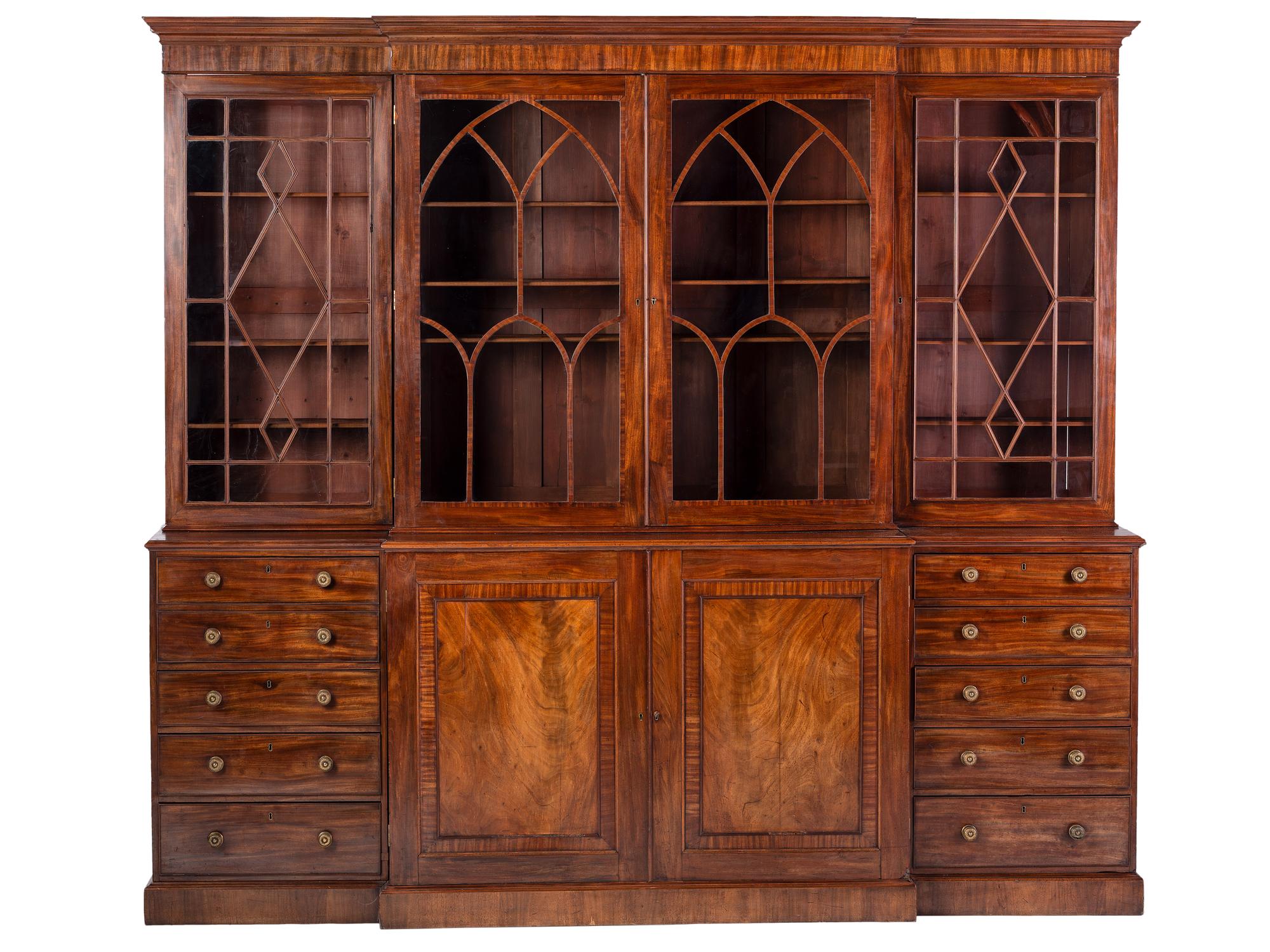 An English Mahogany Breakfront Bookcase