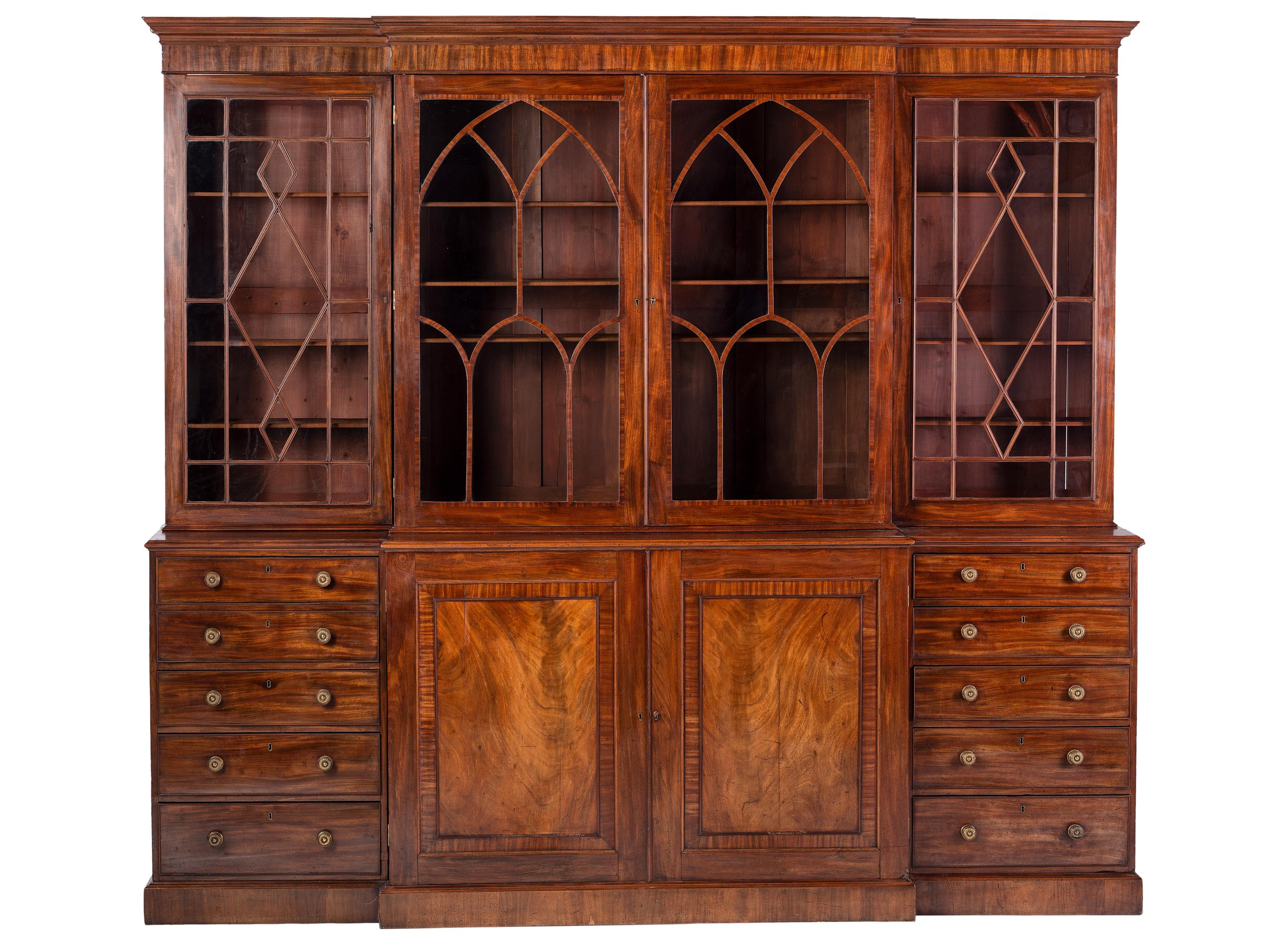 An English Mahogany Breakfront Bookcase