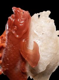 Two Chinese Amber Carvings and An Agate Carving of Double Fish
