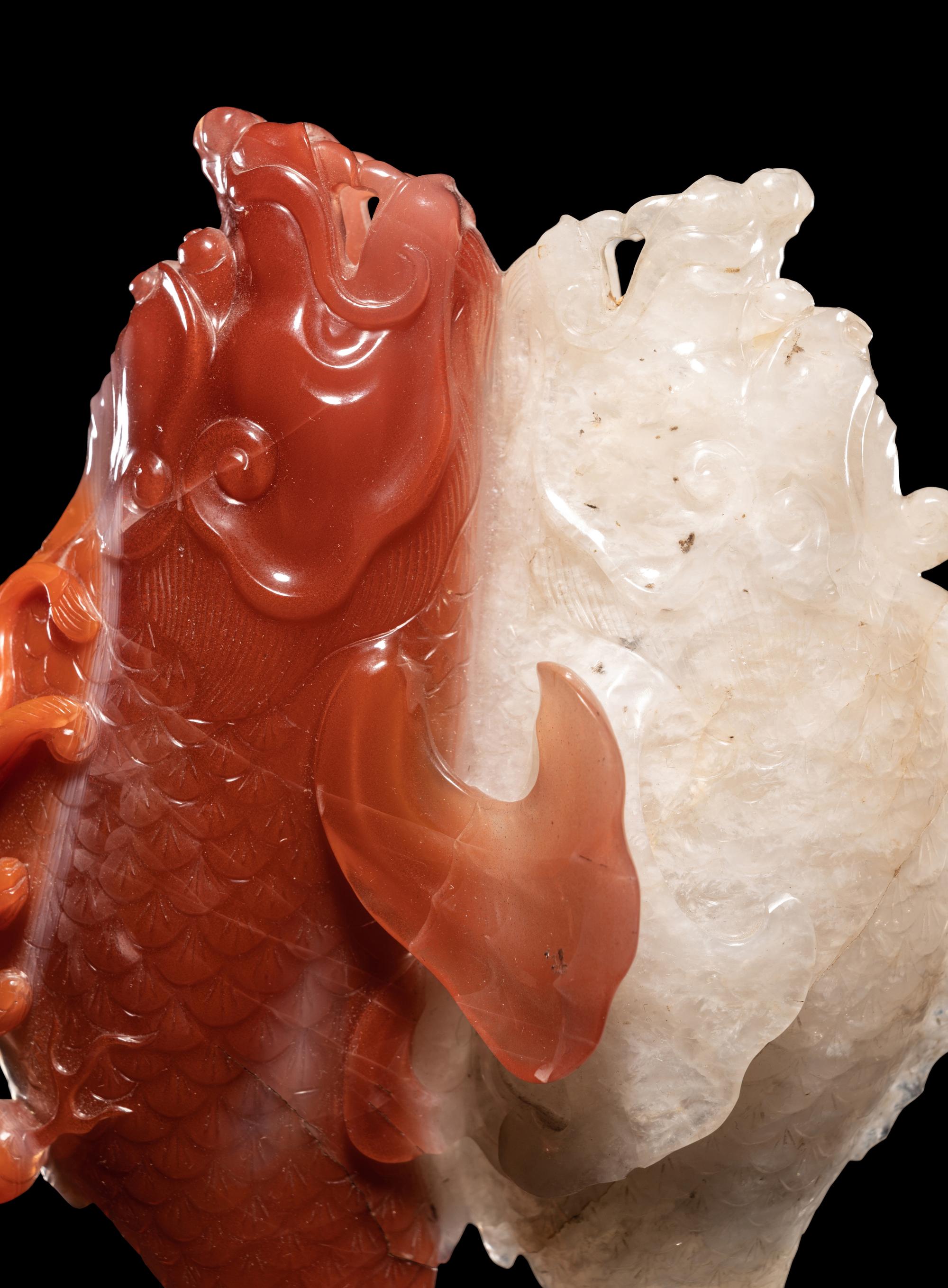 Two Chinese Amber Carvings and An Agate Carving of Double Fish