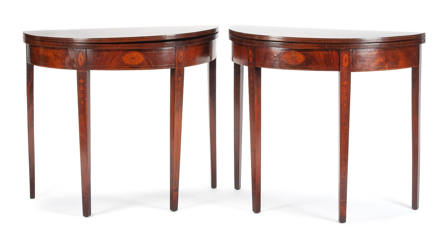 A Pair of George III Mahogany Game Tables Height 30 1/2 x width 35 1/2 x depth 18 inches. — EARLY 19TH CENTURY