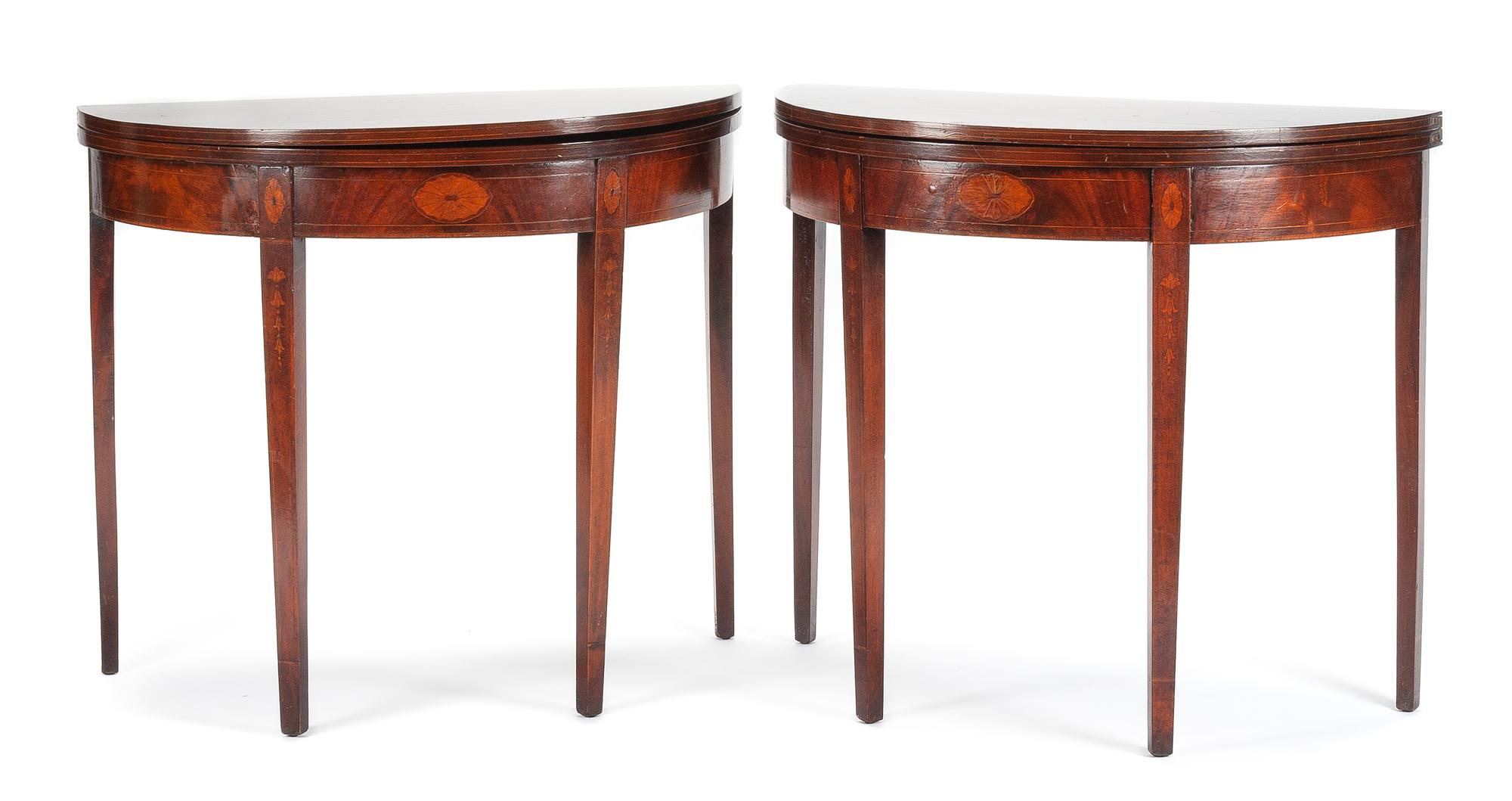 A Pair of George III Mahogany Game Tables Height 30 1/2 x width 35 1/2 x depth 18 inches. — EARLY 19TH CENTURY