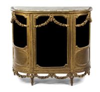 A Louis XVI Style Giltwood Vitrine, Height 39 3/4 x width 45 1/8 x depth 18 1/2 inches.