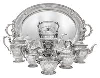 An American Silver Seven-Piece Tea and Coffee Service, Gorham Mfg. Co., Providence, RI, 1914, comprising a water kettle on stand, a tea