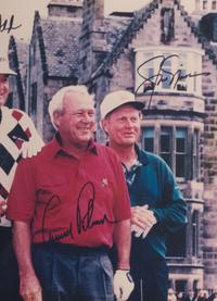 A Jack Nicklaus, Arnold Palmer, Ray Floyd and Tom Watson Signed Autograph British Open Framed Photograph,