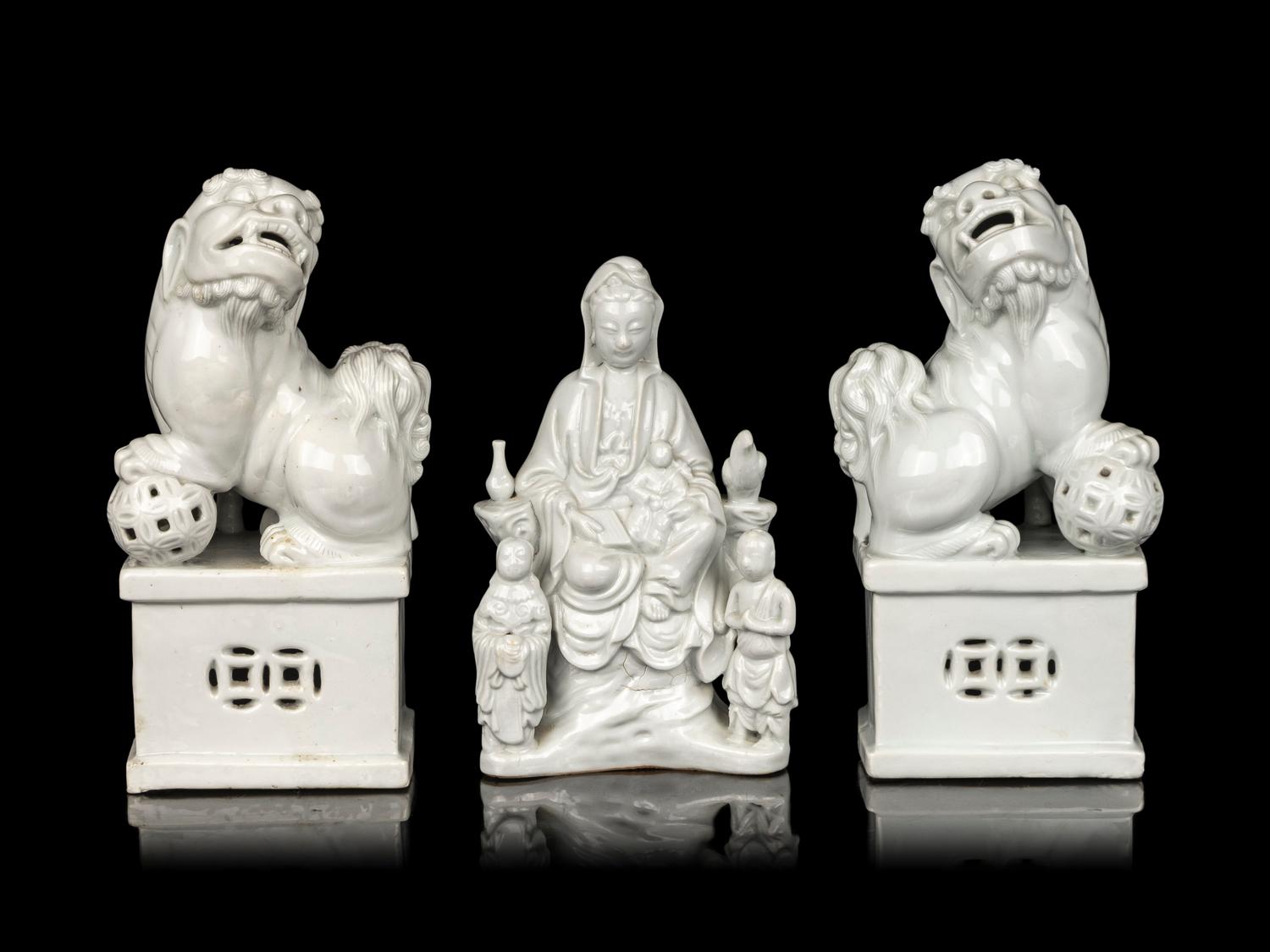Three Chinese Blanc-de-Chine Porcelain Figures