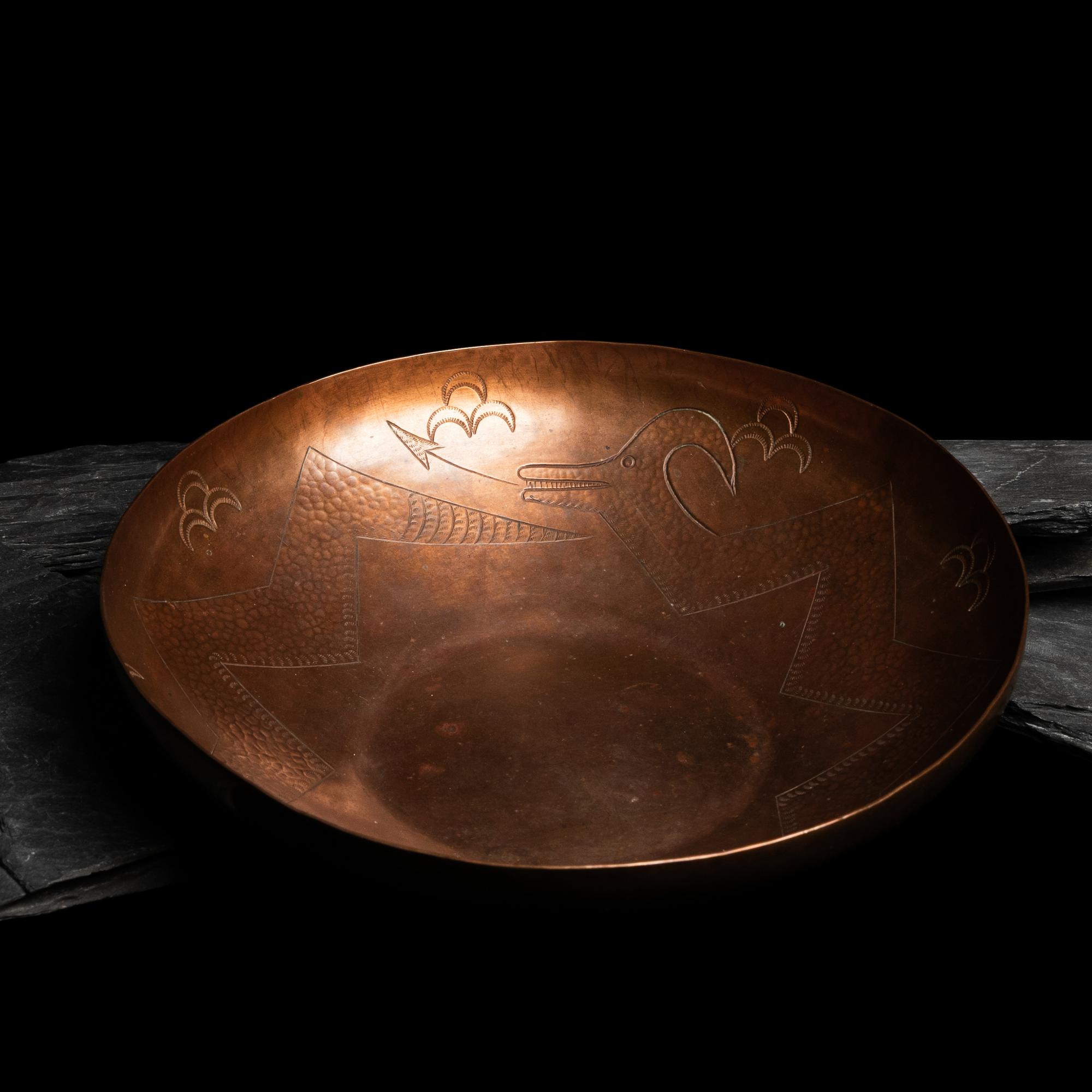 Awa Tsireh, Alfonso Roybal (San Ildefonso, 1898-1955) — Copper Bowl, with Avanyu