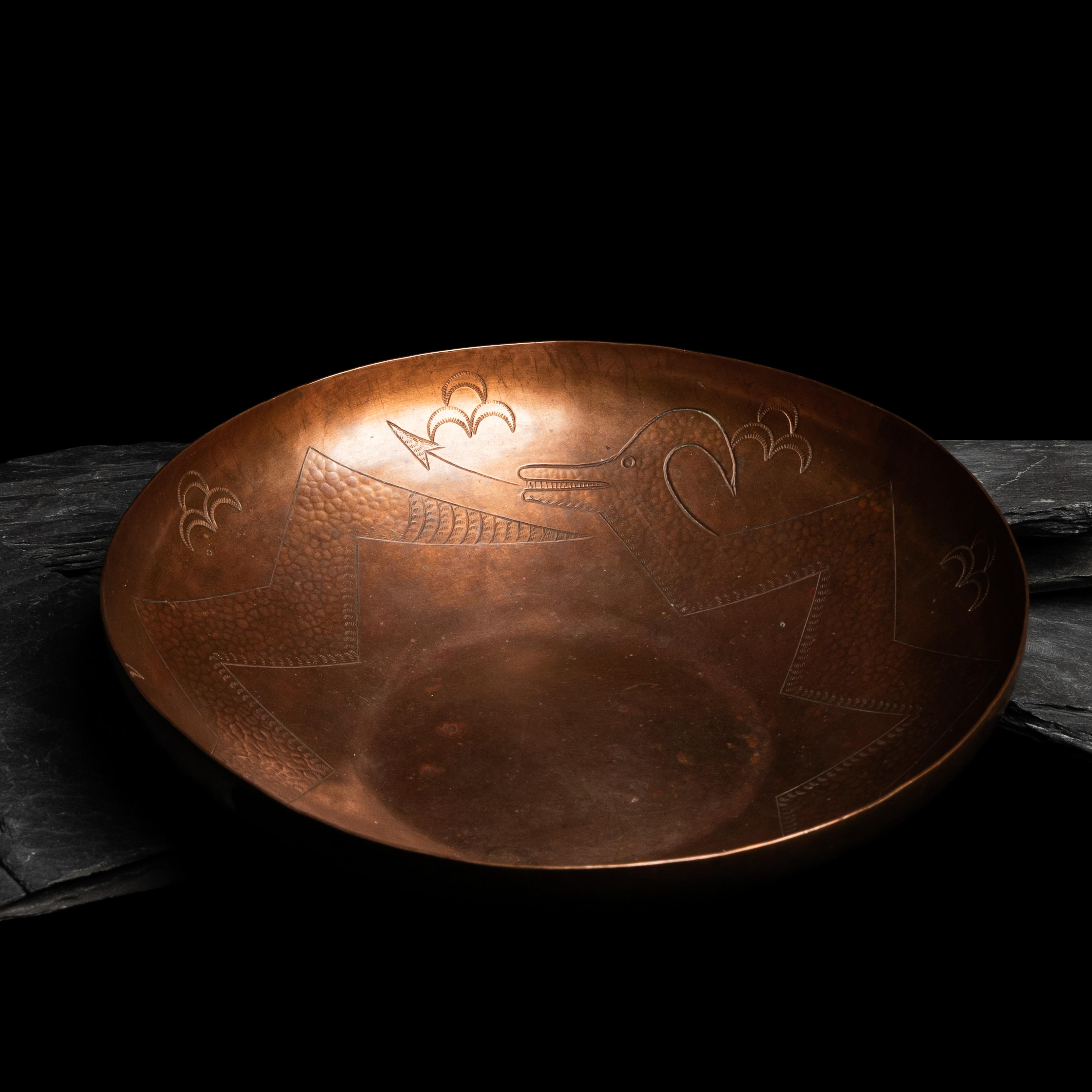 Awa Tsireh, Alfonso Roybal (San Ildefonso, 1898-1955) — Copper Bowl, with Avanyu