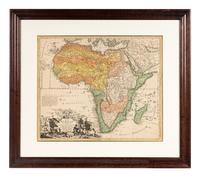 [MAPS]. HOMANN, Johann Baptist (1663-1724). Four engraved continent maps with hand-coloring, each matted and framed, comprising: