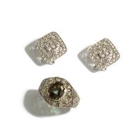 WHITE GOLD AND DIAMOND EARRINGS AND LABRADORITE RING