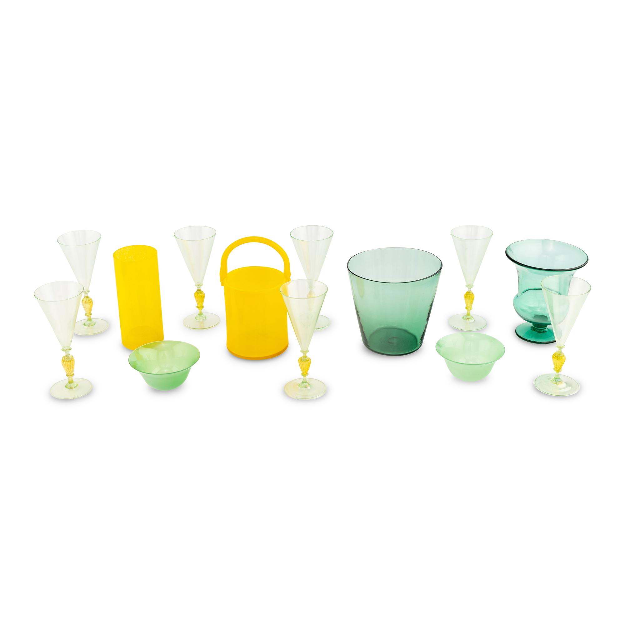 A Collection of Green and Yellow Glass Articles