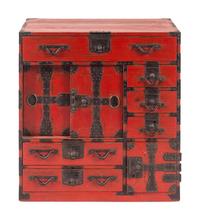 A Korean Red Lacquered Tansu Cabinet