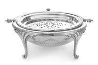 An English Silver-Plate Bacon Warmer, Elkington & Co., Birmingham, of ovoid form, the swiveling top with reeded decoration above foliat