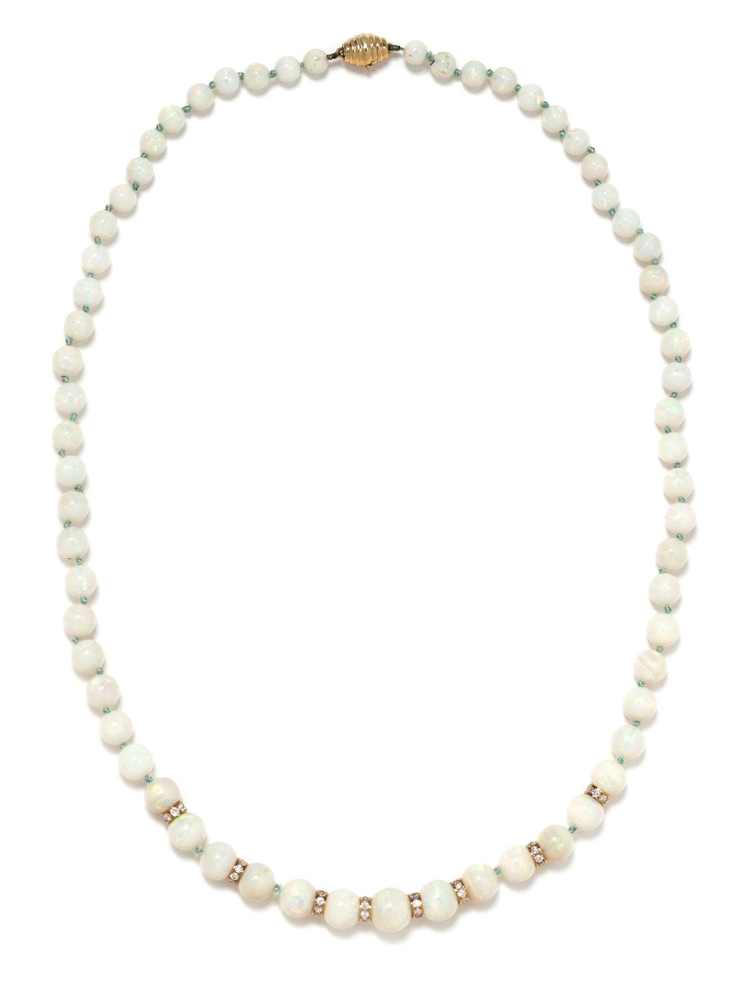 OPAL AND DIAMOND BEAD NECKLACE