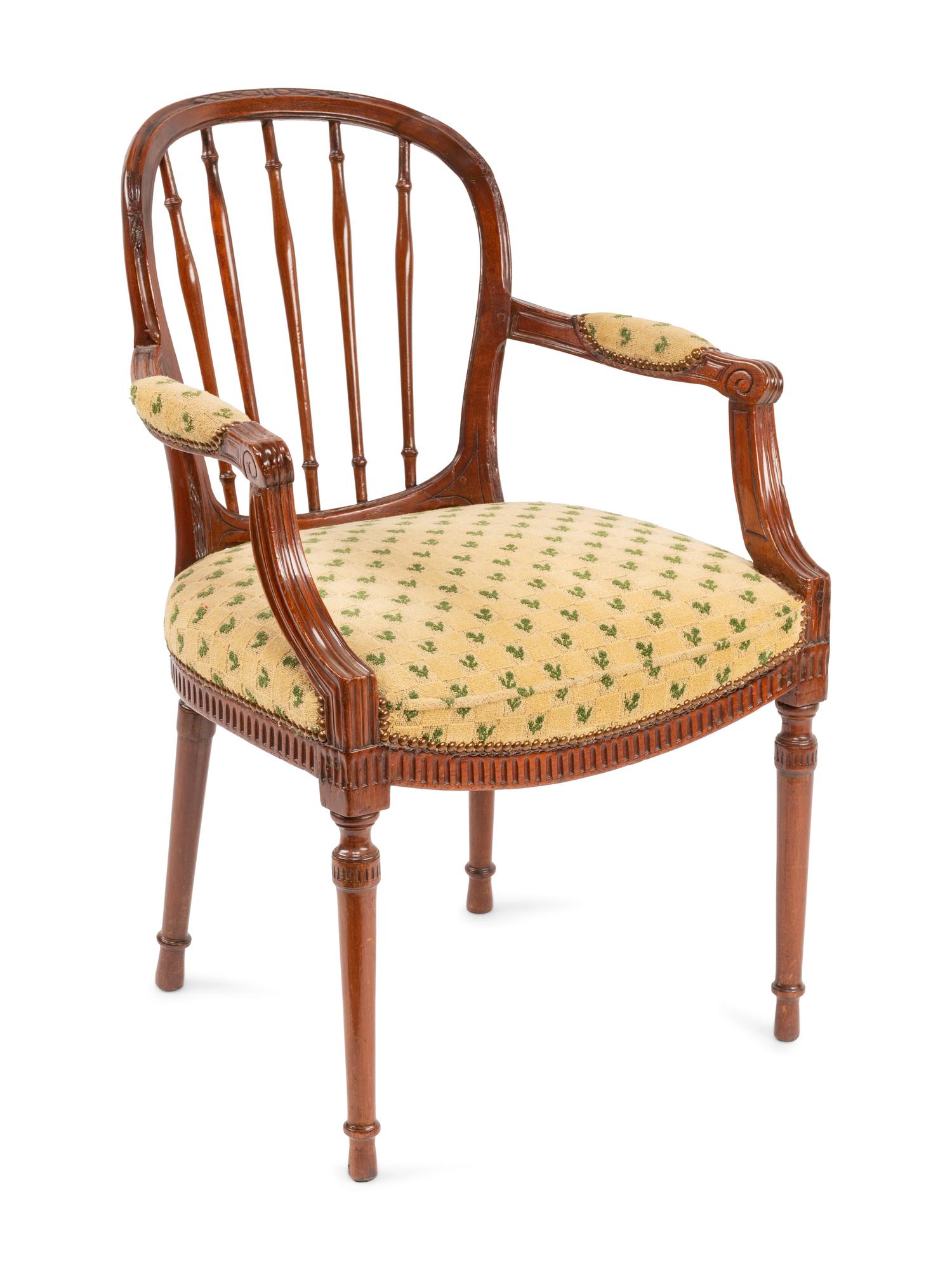 An Italian Neoclassical Walnut Armchair with Needlepoint Upholstery