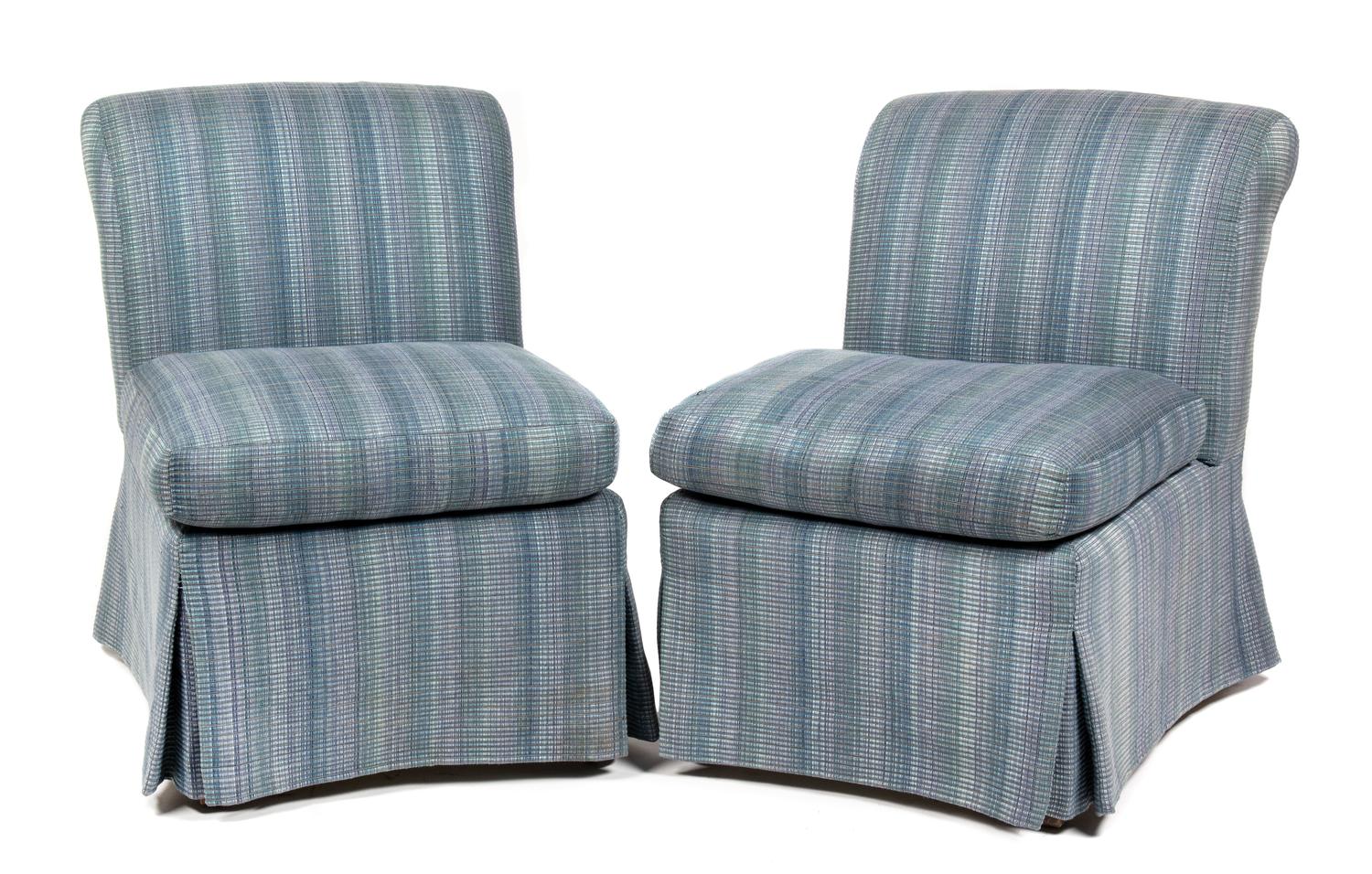 A Pair of Upholstered Slipper Chairs Height 32 inches. — 20TH CENTURY