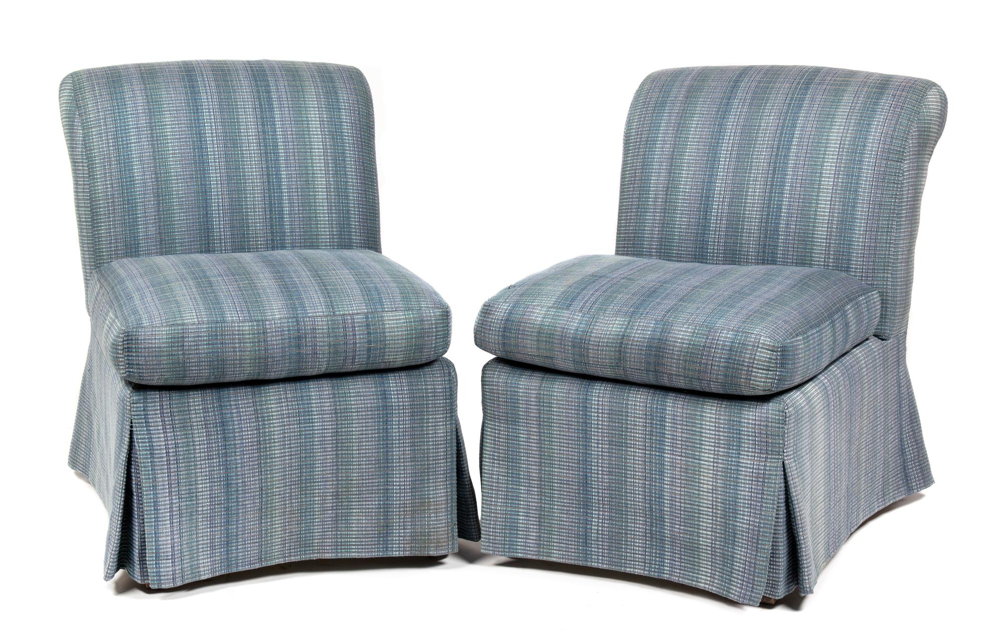 A Pair of Upholstered Slipper Chairs Height 32 inches. — 20TH CENTURY