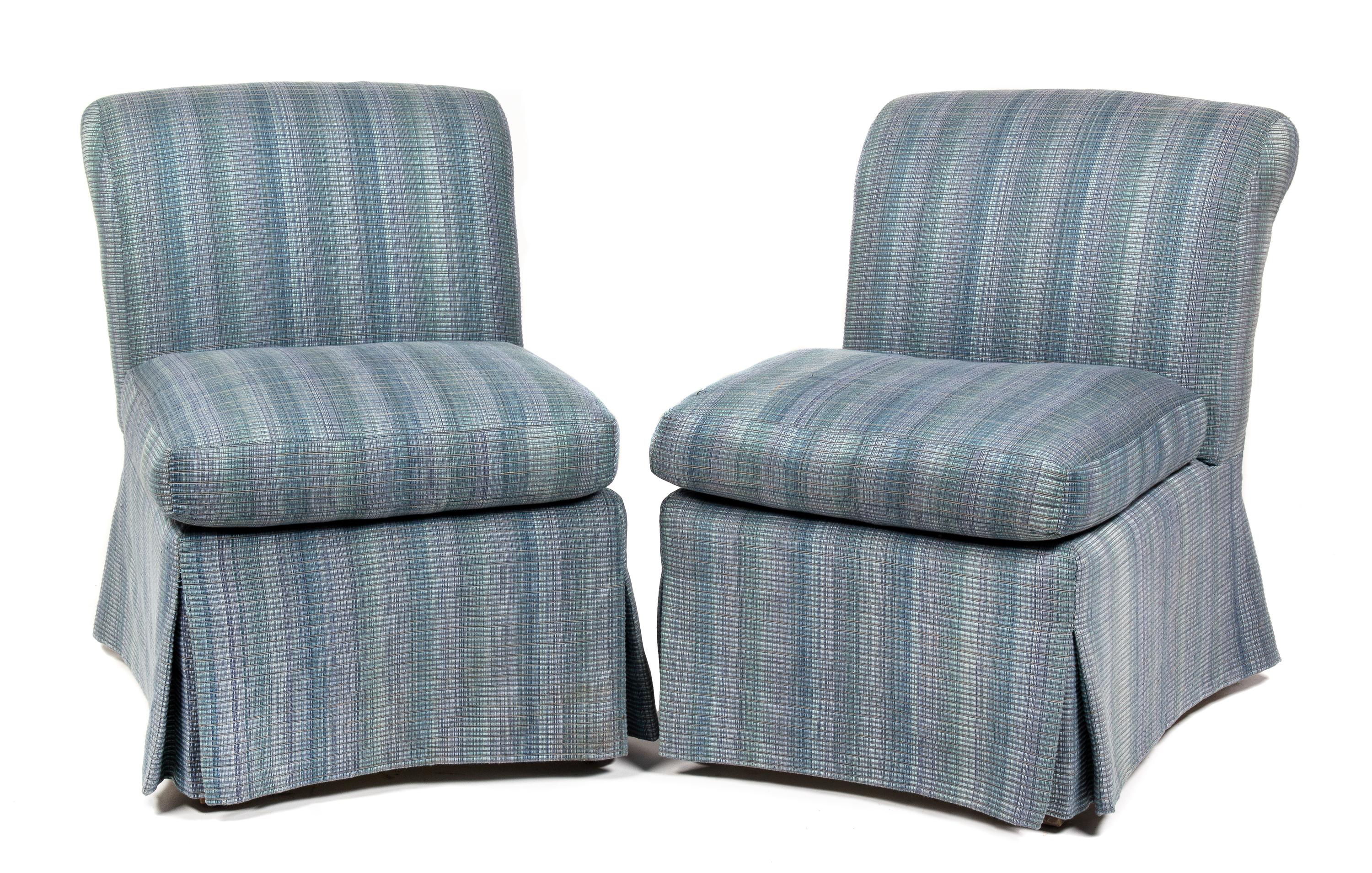 A Pair of Upholstered Slipper Chairs Height 32 inches. — 20TH CENTURY