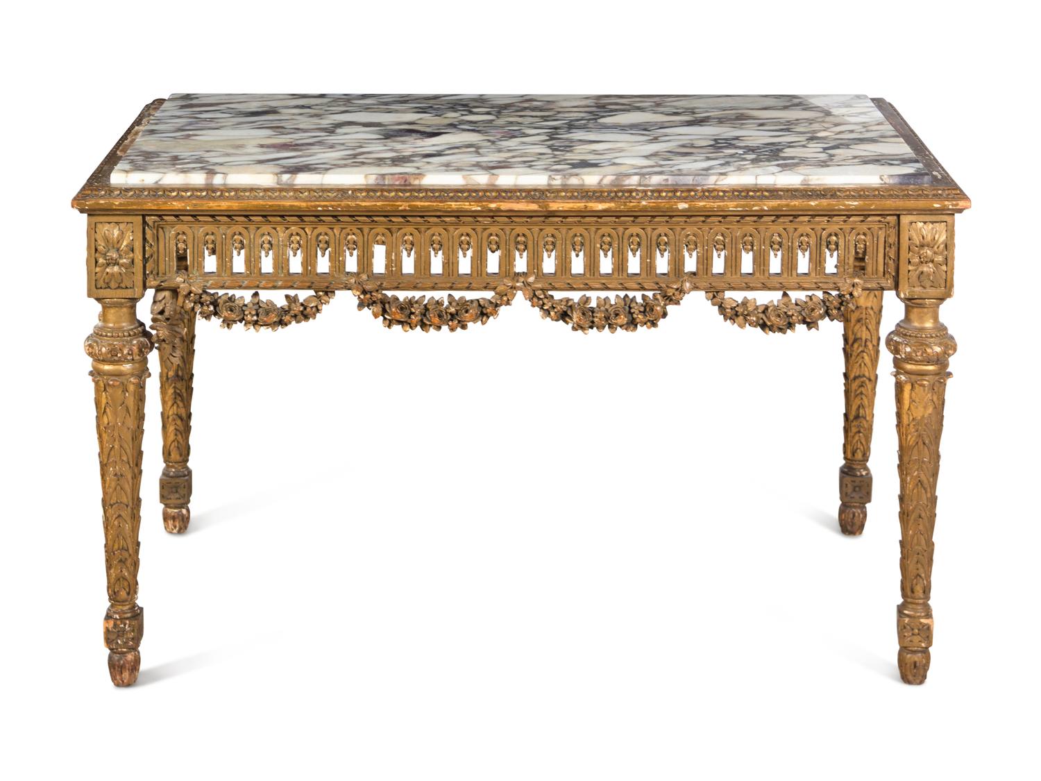 A Louis XVI Style Giltwood Marble-Top Center Table