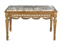 A Louis XVI Style Giltwood Marble-Top Center Table