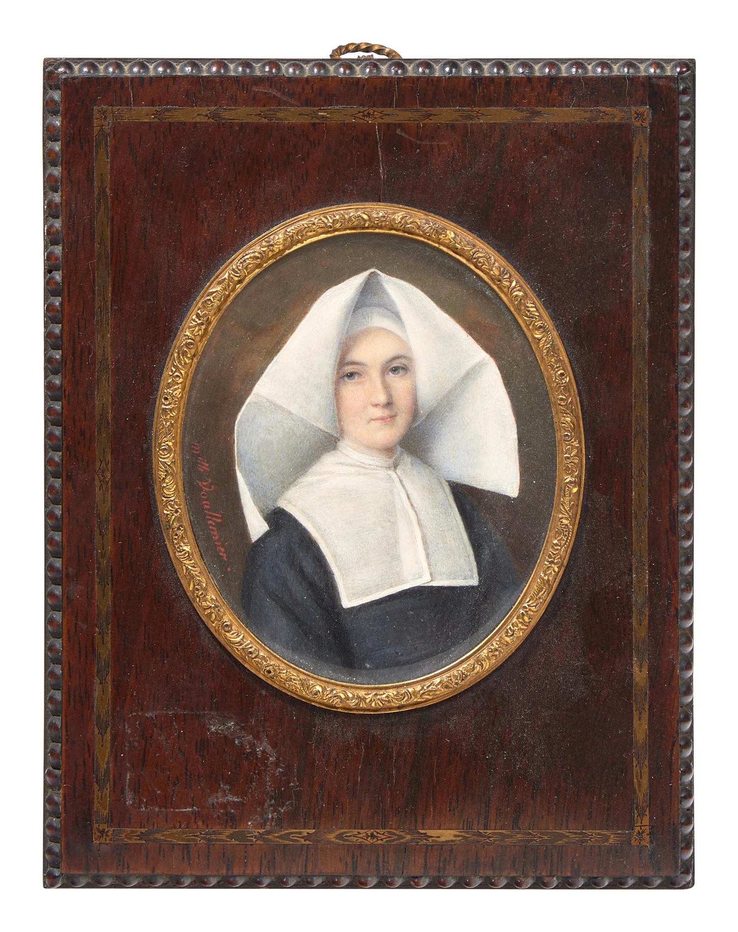 Anne Nicole Voullemier (French, 1792-1882), A Portrait Miniature Of A Young Nun In Black Habit With White Collar