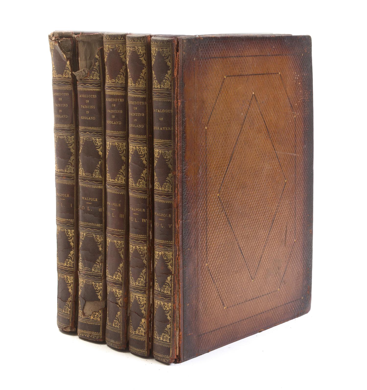 WALPOLE, HORACE. Anecdotes of Painting in England... Strawberry Hill, 1765-1711. w/ A Catalogue of Engravers... Strawberry Hill, 1765.