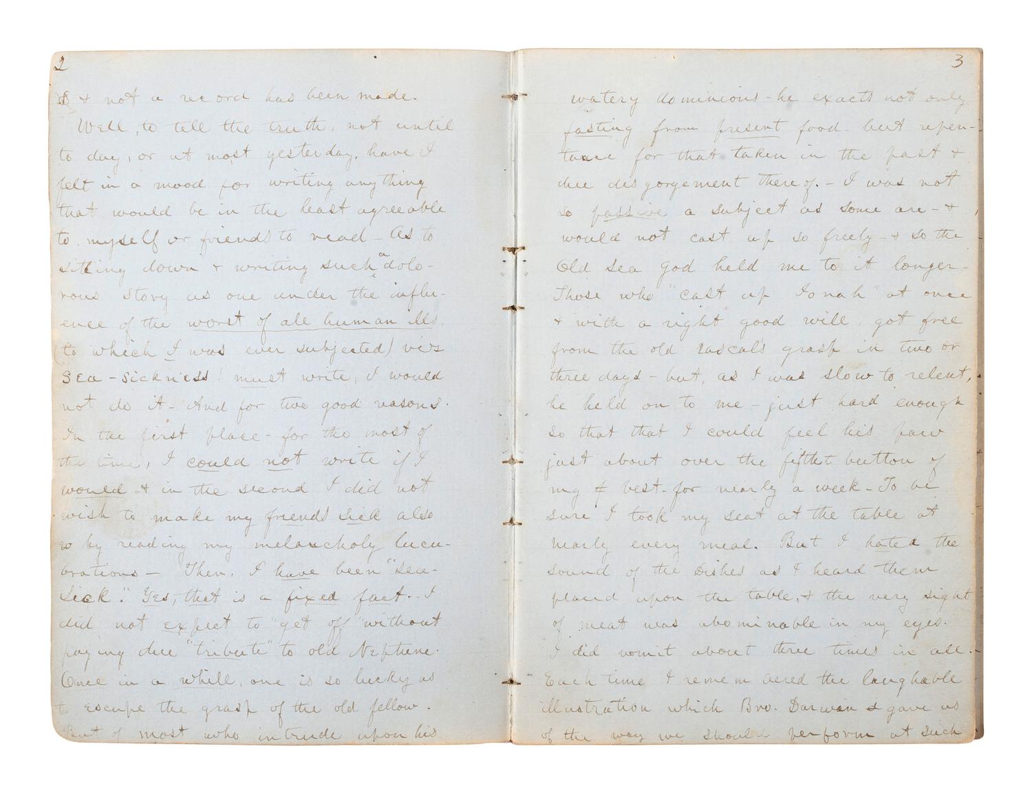 [SHIPWRECK MANUSCRIPT]. JEWETT, Fayette. "Journal of a Voyage from Boston to Smyrna in Bark Edisto Capt. Kendrick." 21 March-29 April 1853.