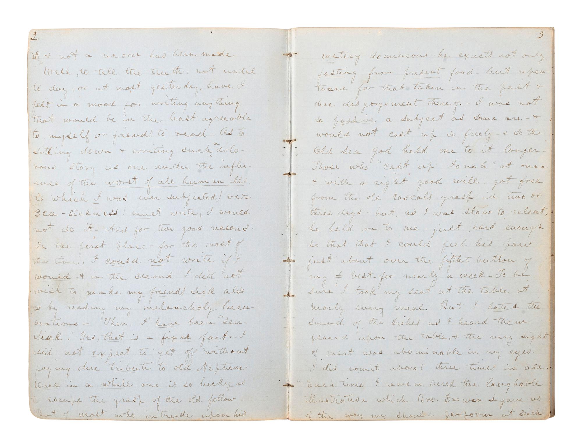 [SHIPWRECK MANUSCRIPT]. JEWETT, Fayette. "Journal of a Voyage from Boston to Smyrna in Bark Edisto Capt. Kendrick." 21 March-29 April 1853.