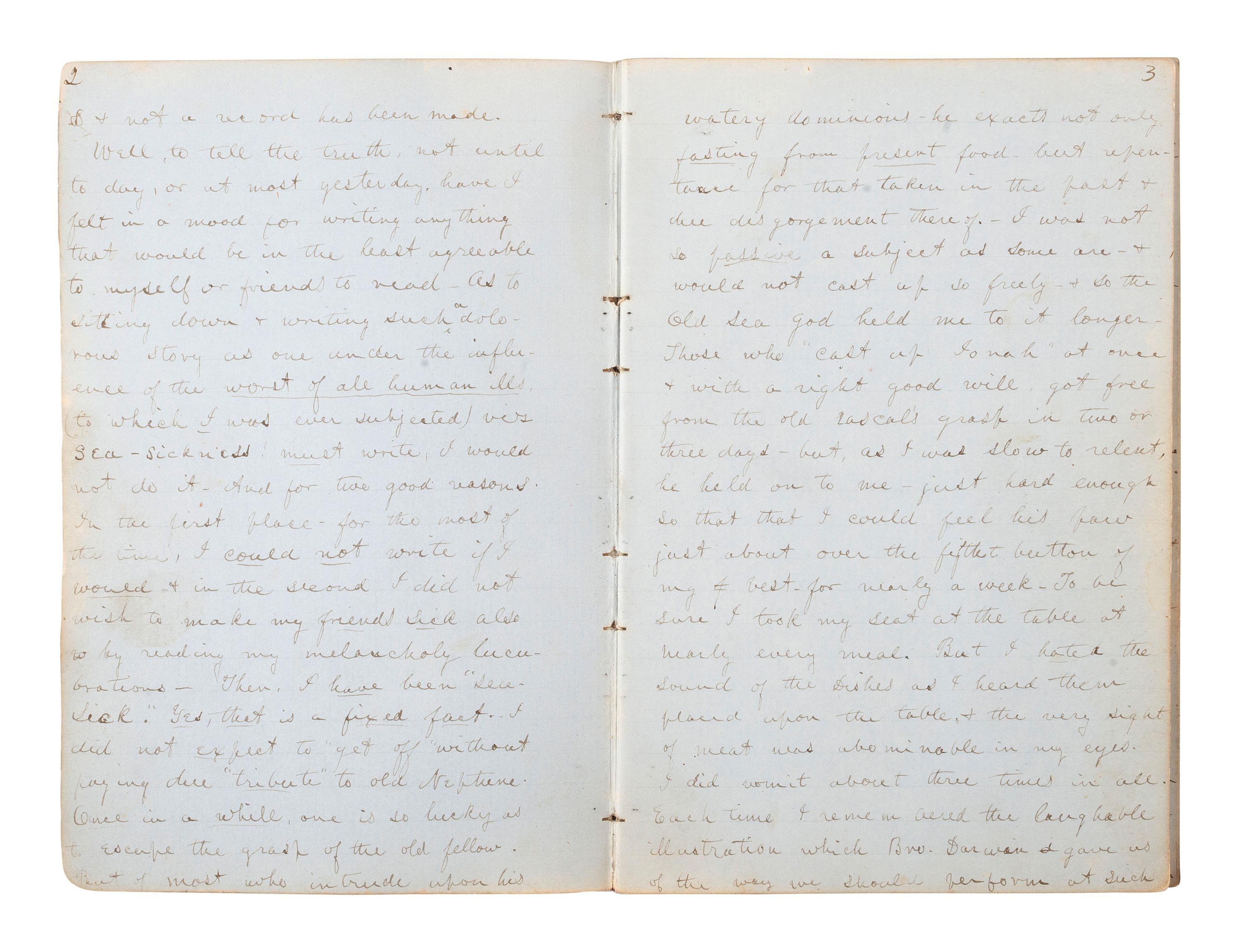 [SHIPWRECK MANUSCRIPT]. JEWETT, Fayette. "Journal of a Voyage from Boston to Smyrna in Bark Edisto Capt. Kendrick." 21 March-29 April 1853.
