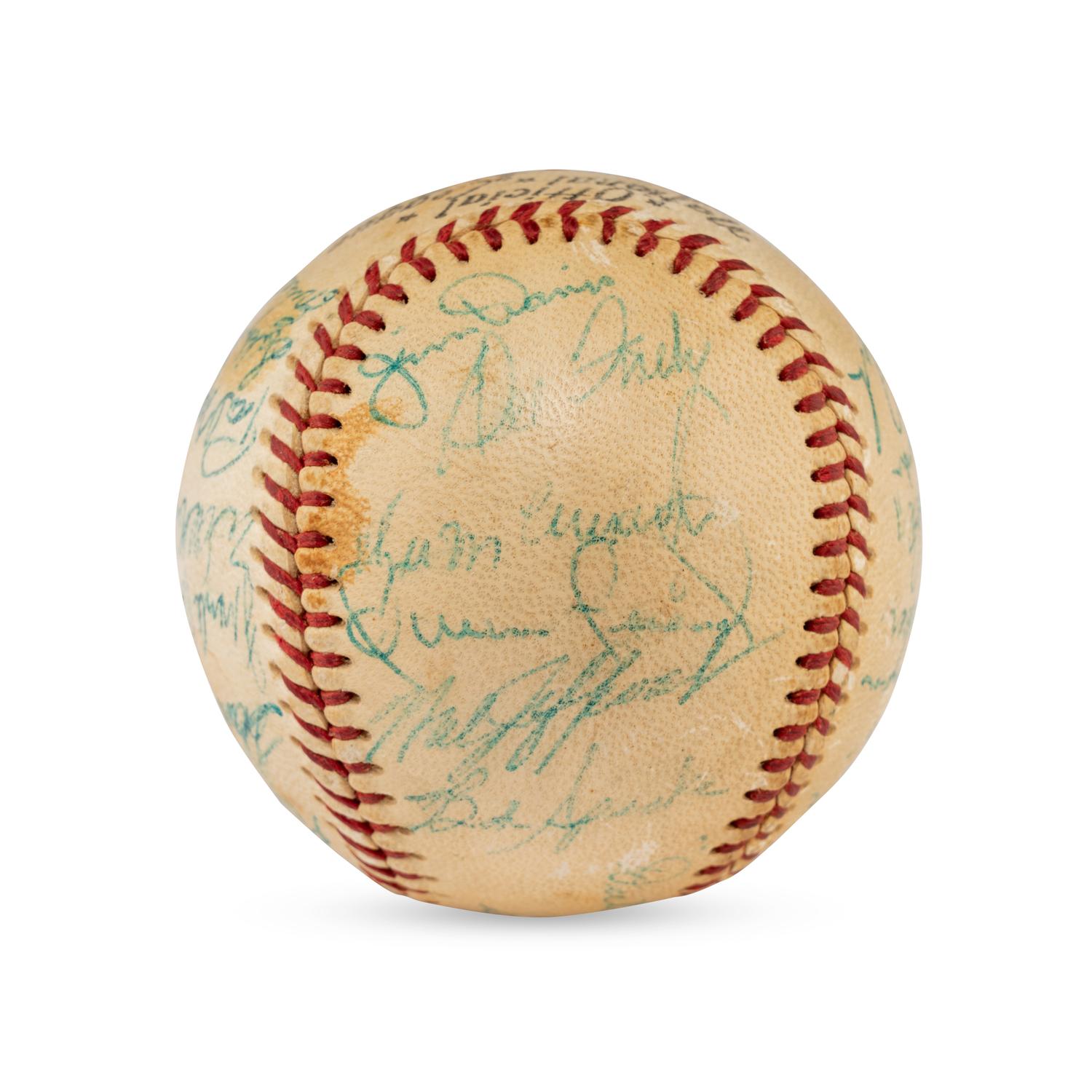 A 1955 Chicago Cubs Team Signed Autograph Baseball Including Early Career Ernie Banks Signature (Beckett Authentication Services)