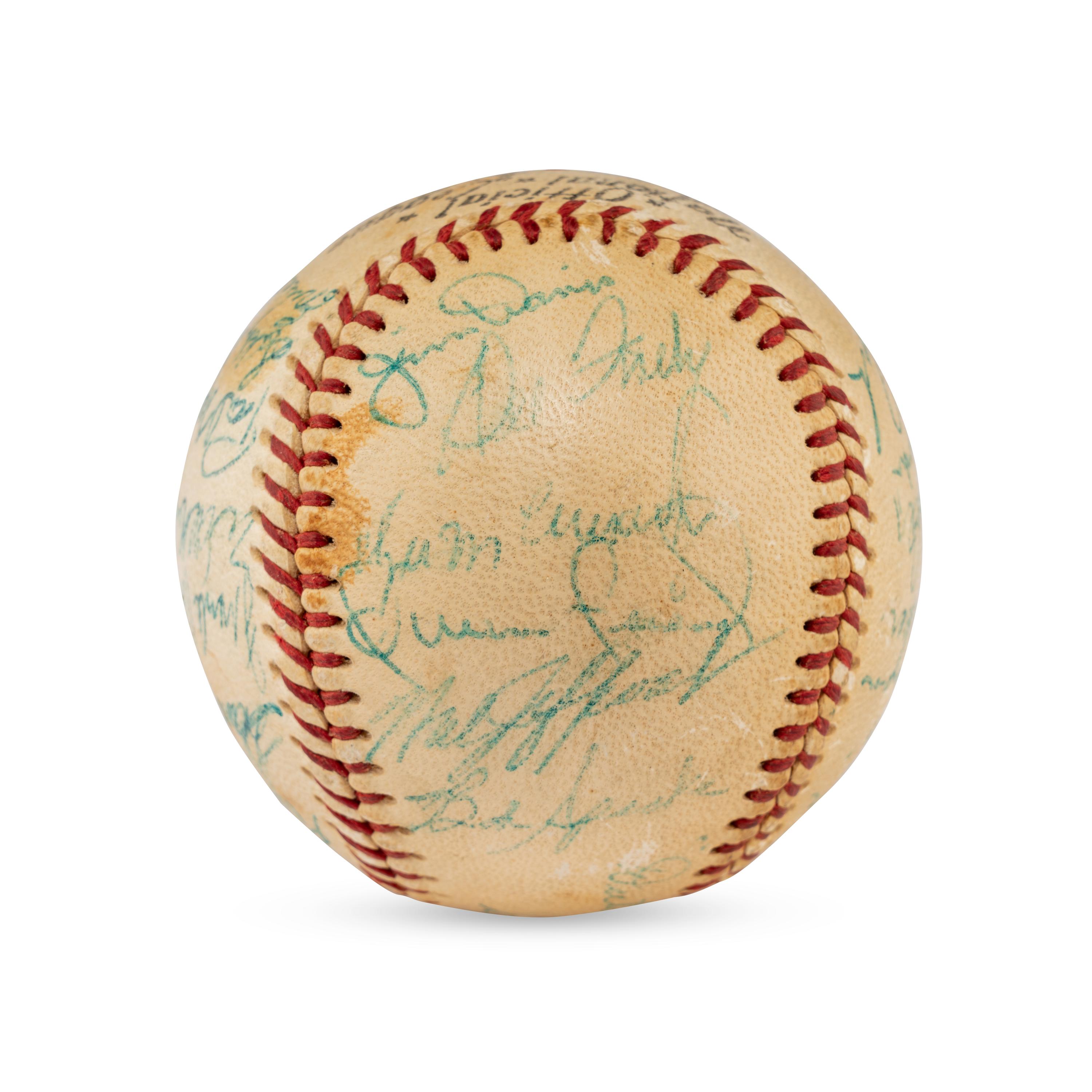 A 1955 Chicago Cubs Team Signed Autograph Baseball Including Early Career Ernie Banks Signature (Beckett Authentication Services)
