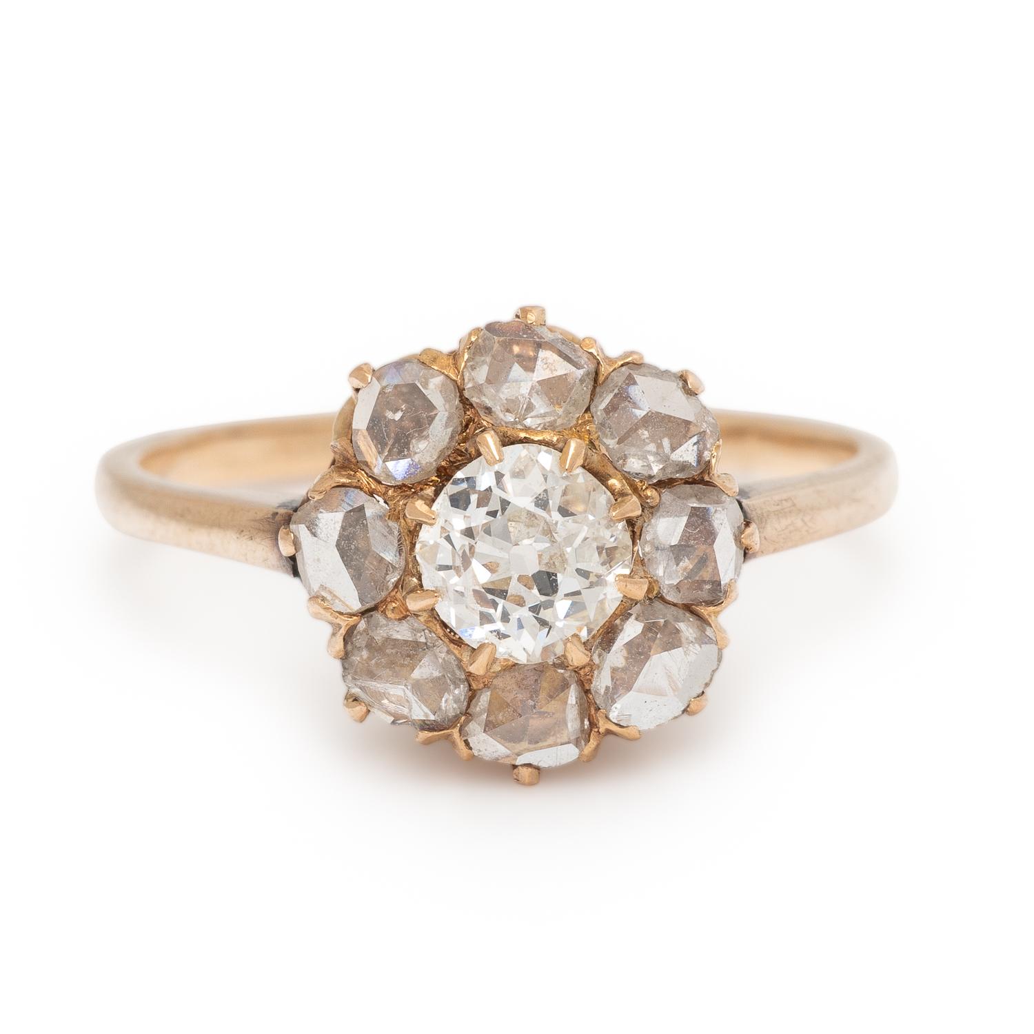 Antique, Diamond and Rose Gold Cluster Ring