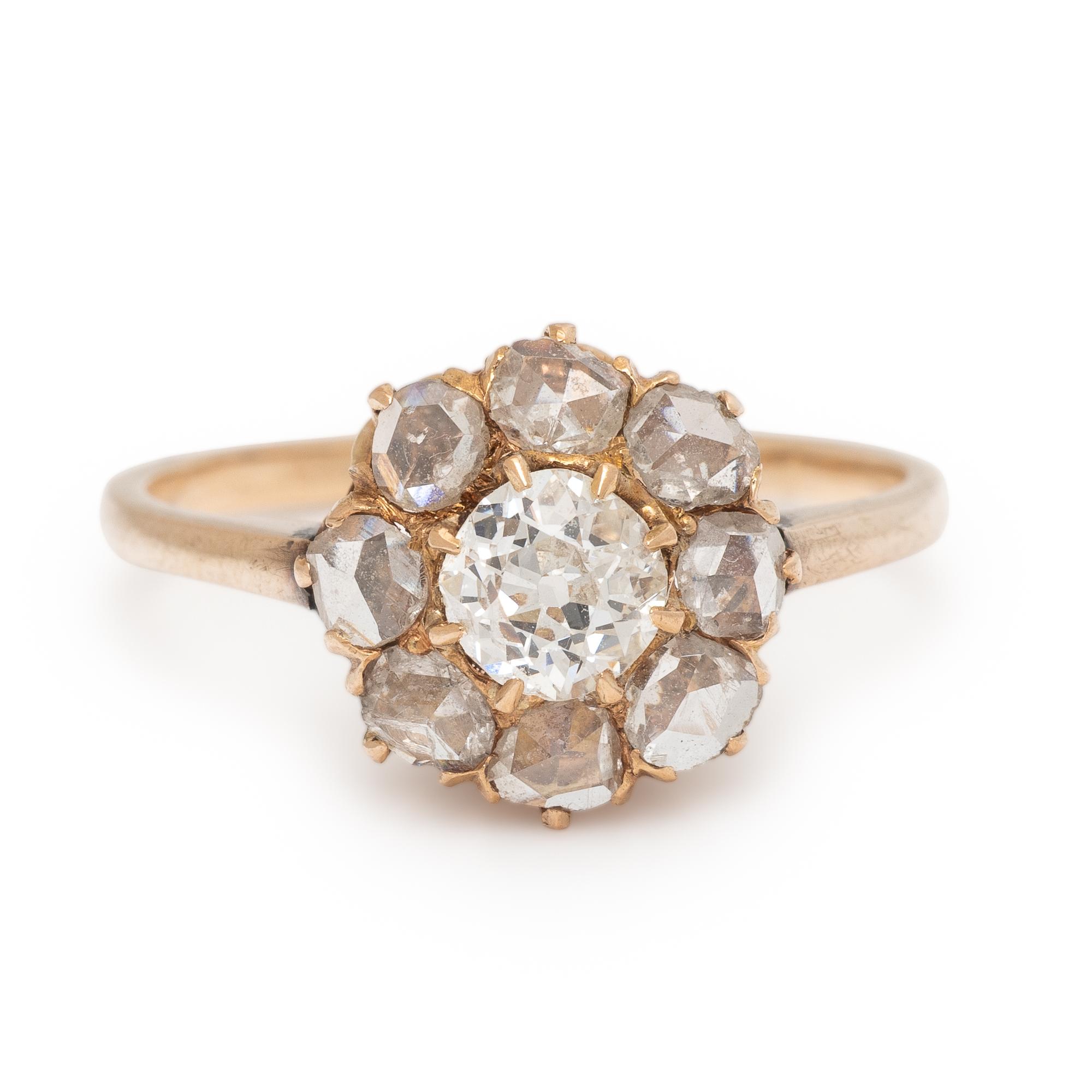 Antique, Diamond and Rose Gold Cluster Ring