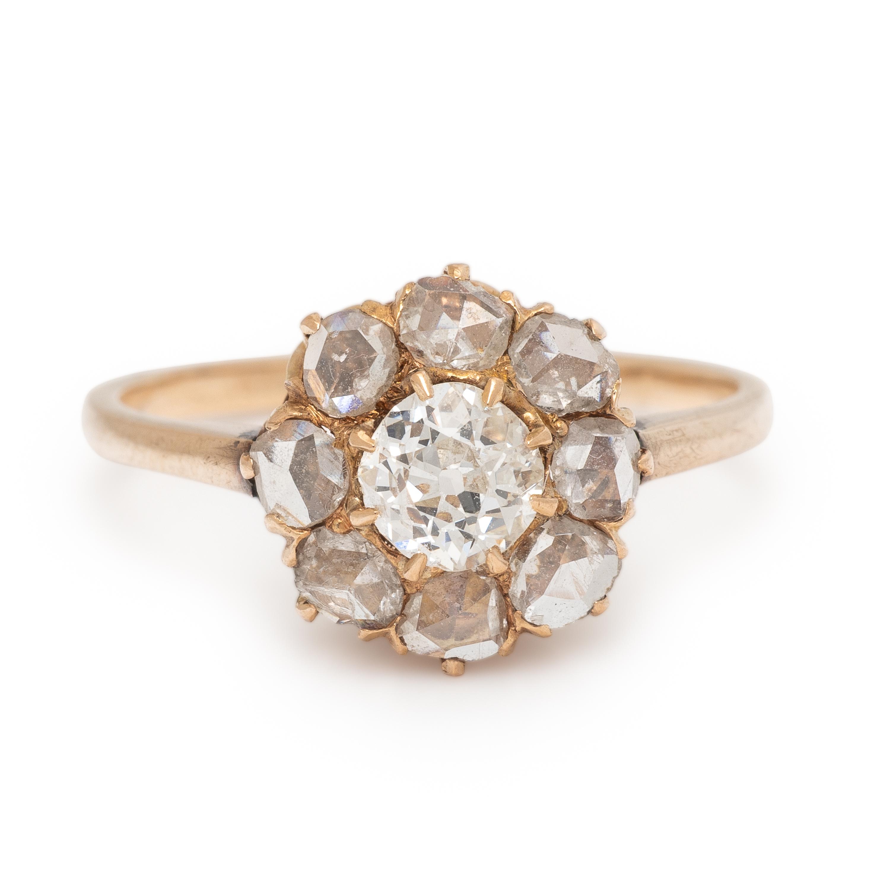 Antique, Diamond and Rose Gold Cluster Ring