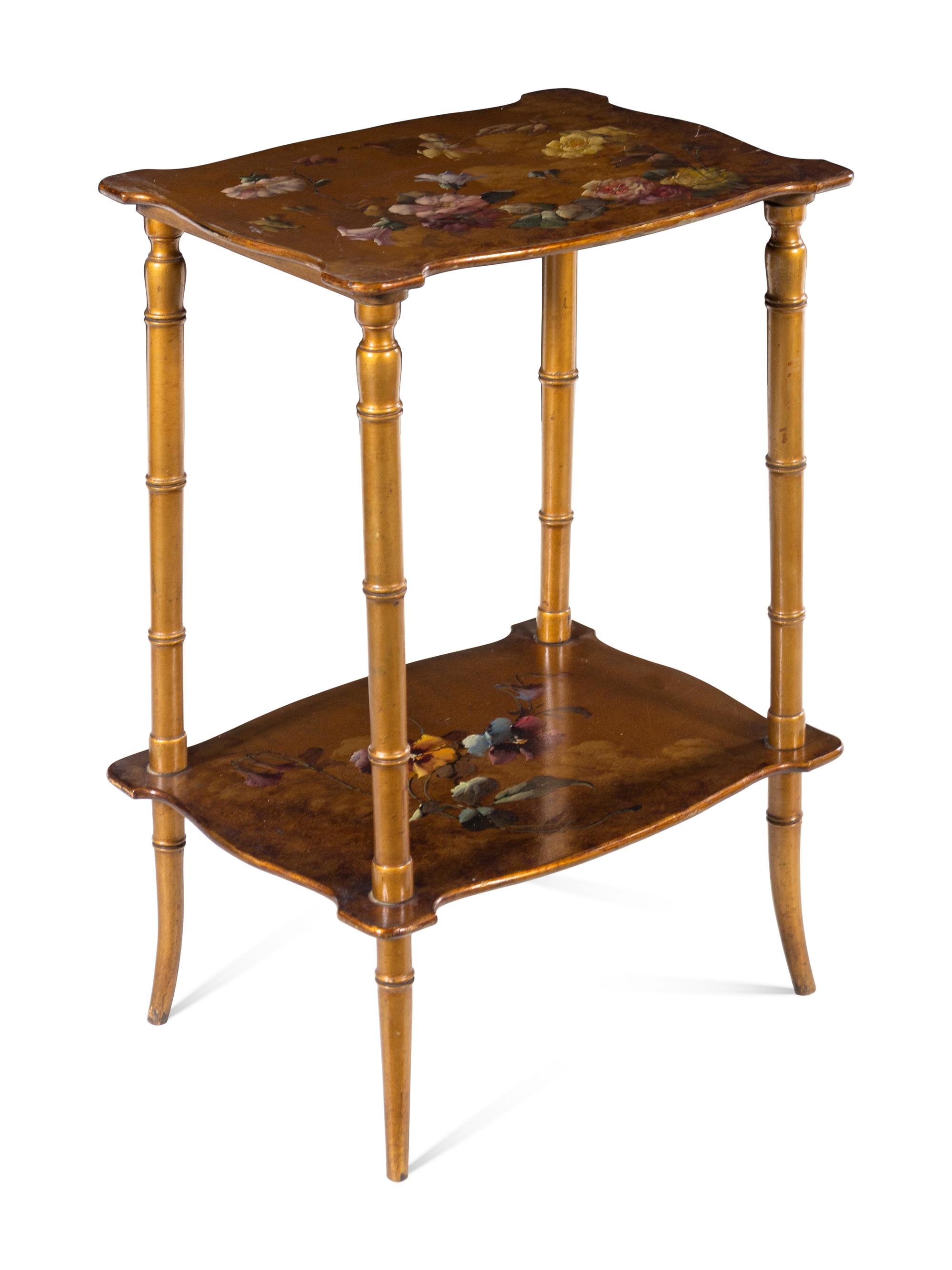 A Gilt and Polychrome Decorated End Table