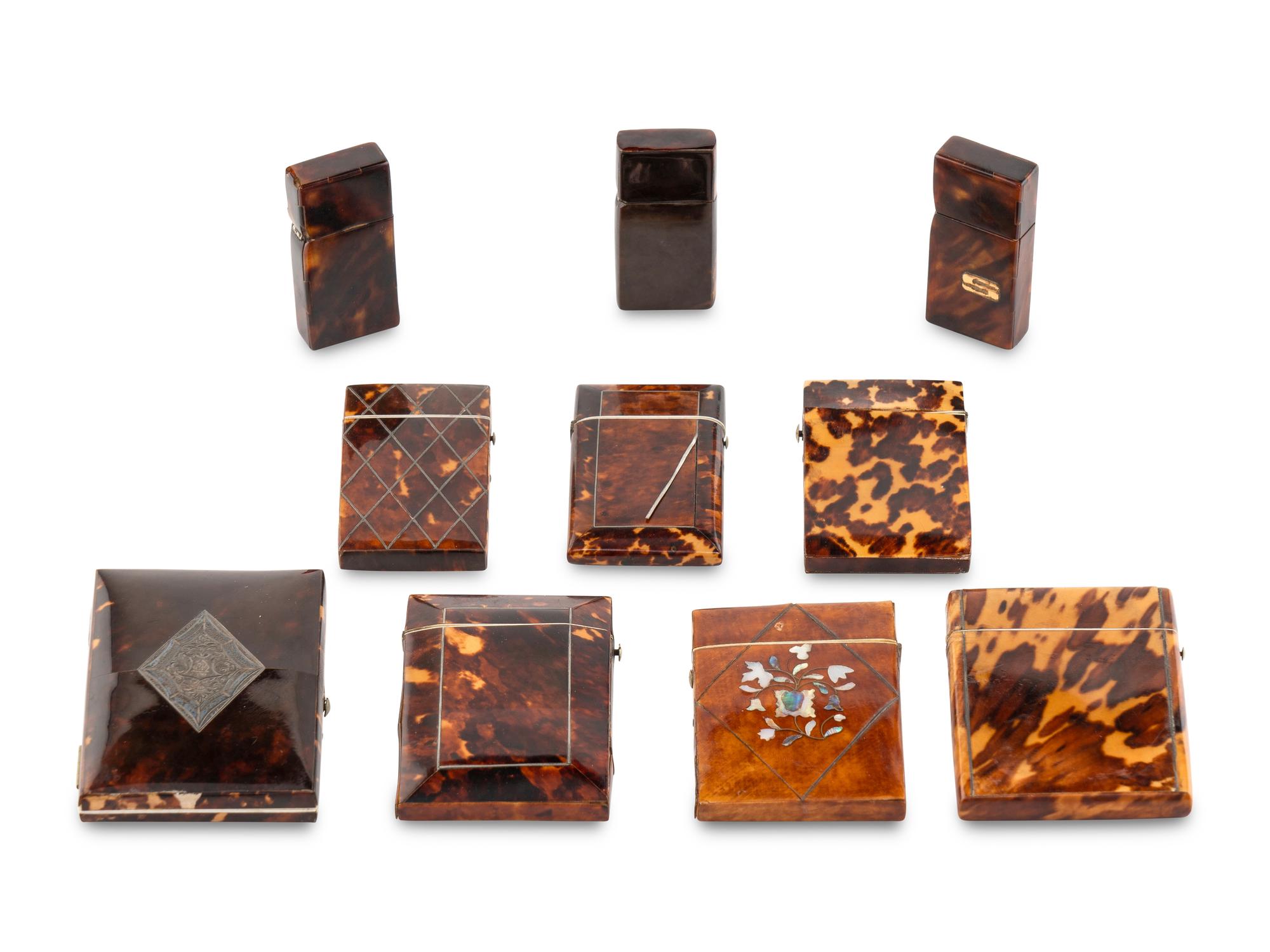 Seven Victorian Tortoise Shell Card Cases
