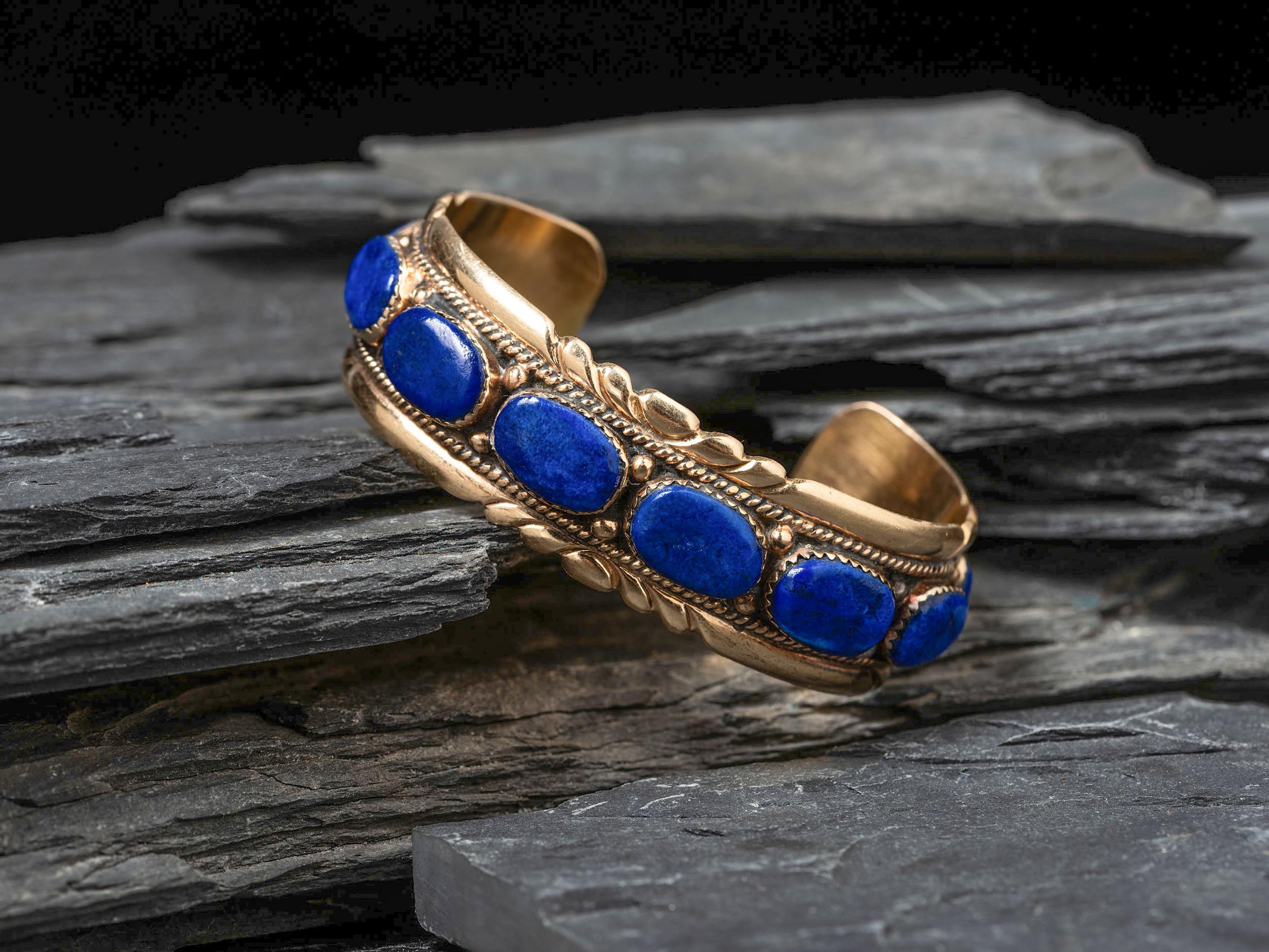 14K Gold and Lapis Cuff Bracelet