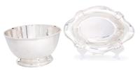 Two American Silver Serving Bowls, , the first Gorham Mfg. Co., Providence, RI lobed bread basket, the second a reproduction of a round