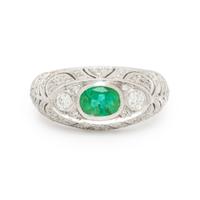 LEVIAN, EMERALD, DIAMOND, AND WHITE GOLD RING