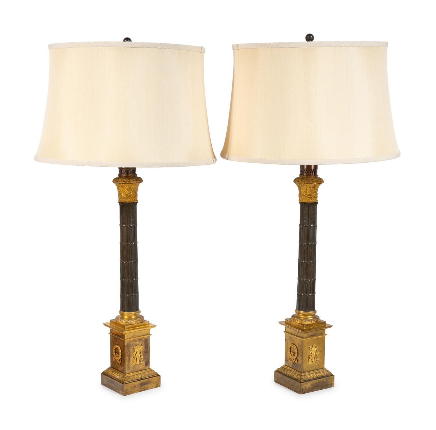 A Pair of Charles X Gilt and Patinated Bronze Candelabra Bases