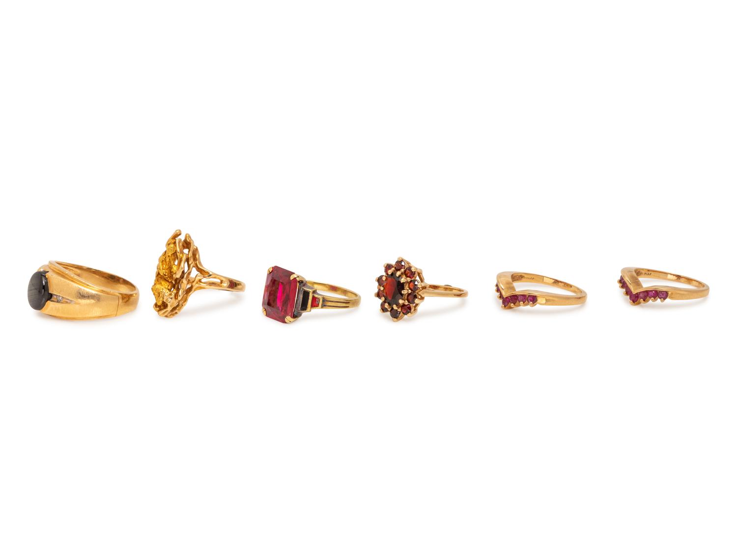 A Collection of Yellow Gold and Gemstone Rings,