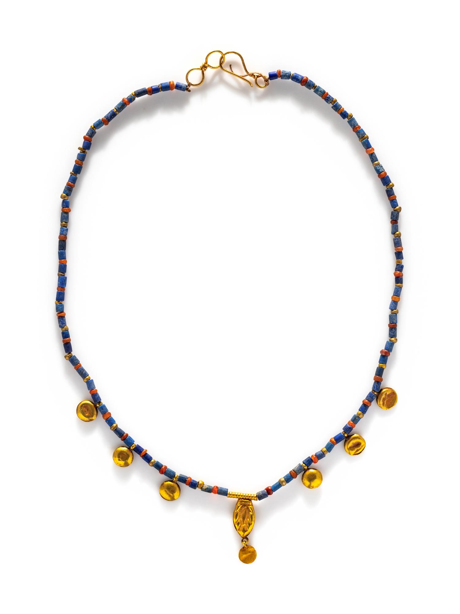 An Egyptian Gold and Faience Bead Necklace